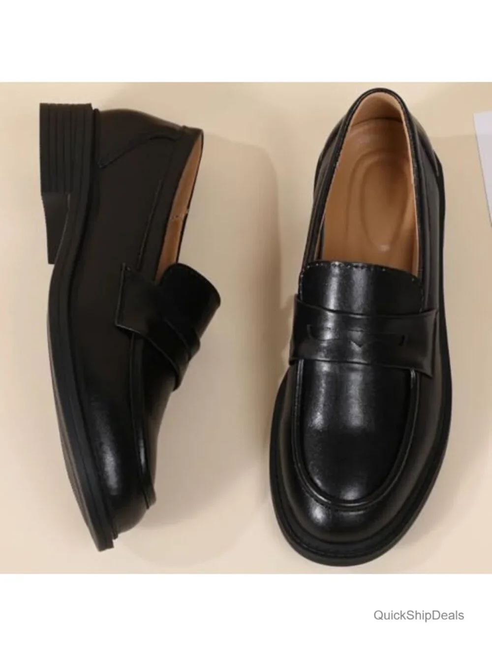 Women's Leather Penny Loafers Comfort Slip-On Business Casual Round Toe